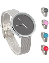 Fashion Minimalism Women Ladies Simplicity Stainless Steel Analog Quartz Wrist Watch (Black Dial)