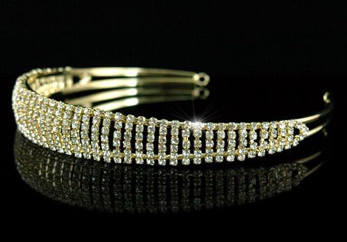 Bridal Wedding Clear Rhinestone Crystal Gold Plated Tiara
