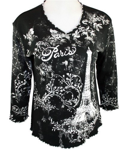 Jess Jane Rhinestones Scoop Neck Black Top - Fall in ParisB002YP0PR2