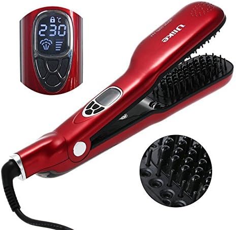 Omger Spray Professional Steam 3D Comb Hair Straightener Irons with LCD Display (Red)
