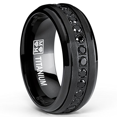 Men s stealth black titanium wedding band ring with bla…