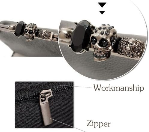 MDR Store Version Genuine Leather Skull Clutch Natural Leather Purse Rings Duster Knuckle Style Party Bag +Pearl Earring Gift