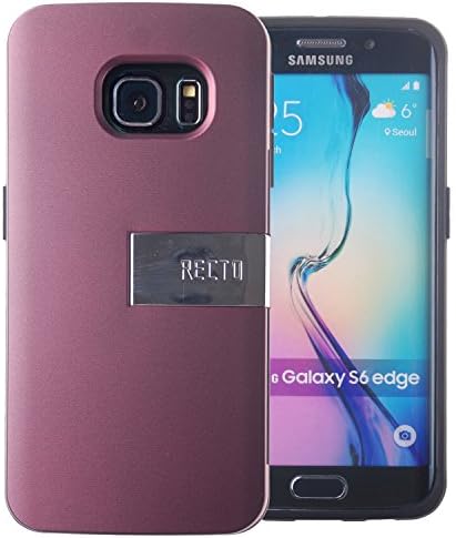 Recto [Shockproof] Credit Card Case [Dual Layer] Protective Hybrid Case [Kick Stand] with One Card Slot Wallet For Galaxy S6 Edge (Wine)