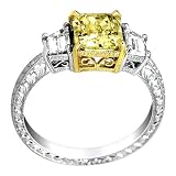 18K Two Tone Gold EGL USA Certified 2.83cttw Fancy Yellow Radiant Diamond Ring