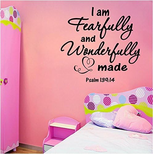 Jeyfel: Vinyl Wall Decor Decal Sticker. Christian. Bible Scripture: I Am Fearfully and Wonderfully Made. Psalm 139:14 (Black, 22"w X 21"h)