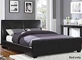 Queen Size Bed with Tapered Feet in Black Leatherette