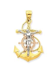 14k Gold Tri-color Mariners Cross Pendant