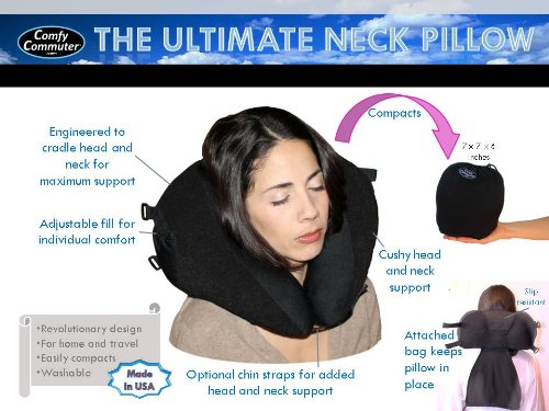 Neck Support Pillow (black/black) for Travel and Home w/ Bag - made in USA!