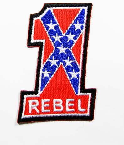 No. 1 Confederate Rebel Flag Car Biker Motorcycle Patch Embroidered Iron on Hat Jacket Hoodie Backpack Ideal for Gift / 4.5cm(w) X 7.3cm(h)