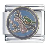 Animal Bird On Cherry Blossom Italian Charms Bracelet Link