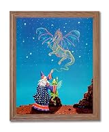Magical Dragon And Wizard Kids Room Fantasy Home Decor Wall Picture Oak Framed Art Print