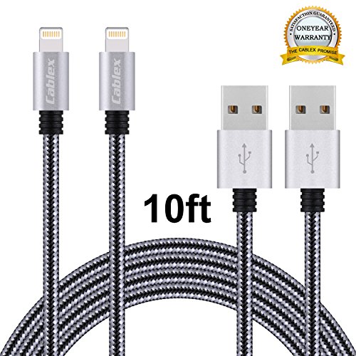 Cablex 2Pack 10FT Lightning Cable Nylon Braided Lightning to USB Cable Sync Data and Charging Cable Cord for iPhone 6/6s/6 plus/6s plus, 5c/5s/5/SE, iPad 4/Air/Mini, iPad Pro, iPod Nano/Touch