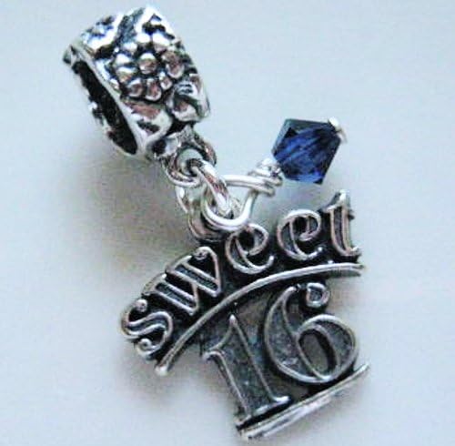 Sweet 16, Small, Sterling Silver, Sapphire Crystal, September, Birthstone, Bead Charm
