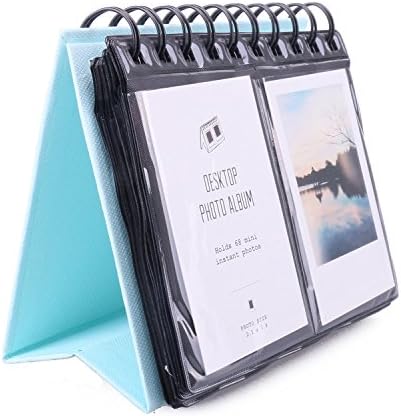 [Fujifilm Instax Mini Photo Album] 68 Pieces Pockets Calendar Style Wedding Photo Album For Fujifilm Instax Mini 7s 8 25 50s 70 90/ Polaroid Z2300/ Polaroid PIC-300P/ Polaroid Snap Films (Sky Blue)