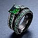 JunXin Black Gold Square Emerald Green Gemstone Women Wedding Engagement Set Round CZ Size5/6/7/8/9/10/11(9)