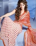 Designer Off White Faux Georgette Printed Indian Traditional Belly Dance Dress Saree Sari with Unstitched Blouse