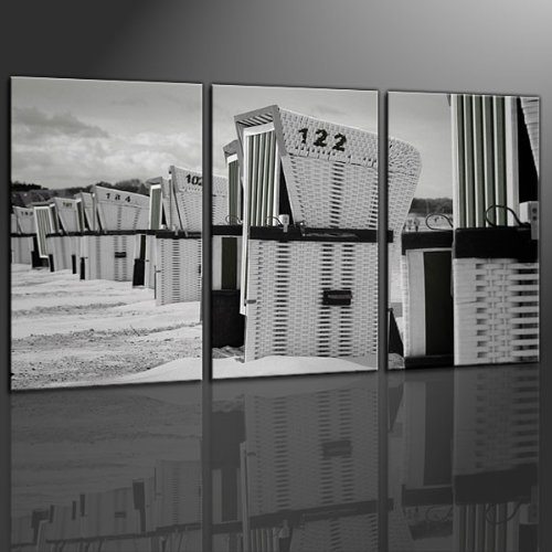 Keilrahmenbild Strandkorb 3teilig ( schwarz - wei� ) - fertig gerahmt auf Keilrahmen, Qualit�tsware 100% Made in Germany! Unser Service f�r Sie - 1 Jahres Garantie auf unsere Bilder. Das ideale Geburtstagsgeschenk.