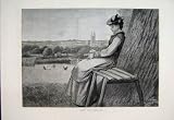 1878 SPRING WOMAN BENCH CHICKENS COUNTRY SCENE PRINT