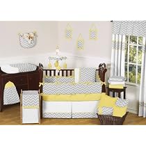 Modern Gray and Yellow Zig Zag Grey Baby Boy Girl Unisex 9pc Bedding Crib Set