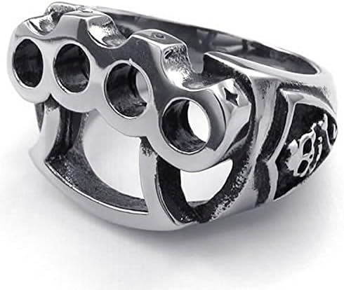 Mygoodie Jewelry Mens Stainless Steel ring, Skull Boxing Glove, Black Silver