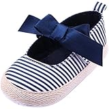 Weixinbuy Baby Girls Stripe Bowknot Velcro Soft Sole Prewalker Crib Shoes