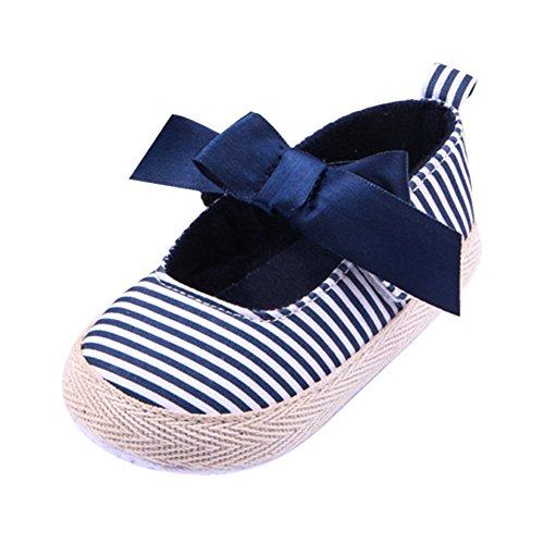 Weixinbuy Baby Girls Stripe Bowknot Velcro Soft Sole Prewalker Crib Shoes