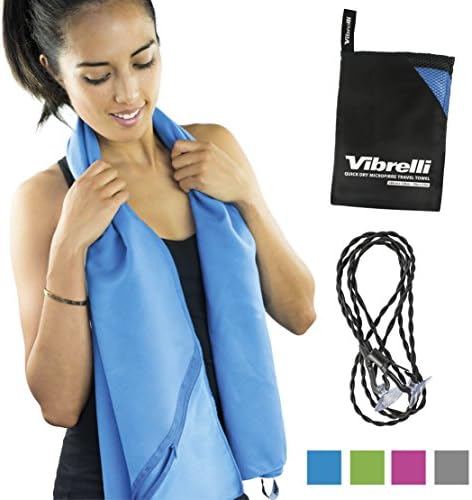 Large Travel Towel with BONUS Pegless Clothesline, Carry Bag &amp; Special Corner Zip. Microfiber Quick Dry Towel is Absorbent &amp; Lightweight, a Perfect Gym Towel, Pilates, Swimming, Camping &amp; Sports Towel