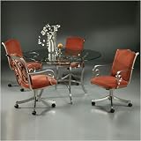Pastel Furniture AH 160 BS-931 / AH 514-BS X Athena Glass Dining Set with Caster Chairs in Brushed S