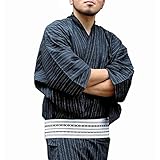 浴衣 メンズ 男性 単品 綿麻 黒・白縞