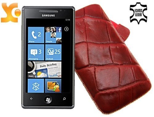 Suncase Ledertasche (Lasche mit R&uuml;ckzugfunktion) f&uuml;r Samsung GT i8700 Omnia 7 croco-rot Preisvergleich