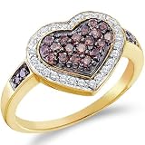 14k Yellow Gold Brown Chocolate and White Diamond Heart Love Shape Round Cut Ladies Diamond Fashion Anniversary Ring Band 11mm (1/2 cttw)