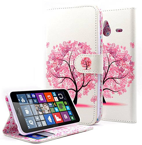 Lumia 640 XL Case, NageBee - Microsoft Lumia 640 XL Design Dual-Use Flip PU Leather Fold Wallet Pouch Case for Lumia 640 XL (Wallet Butterfly tree)