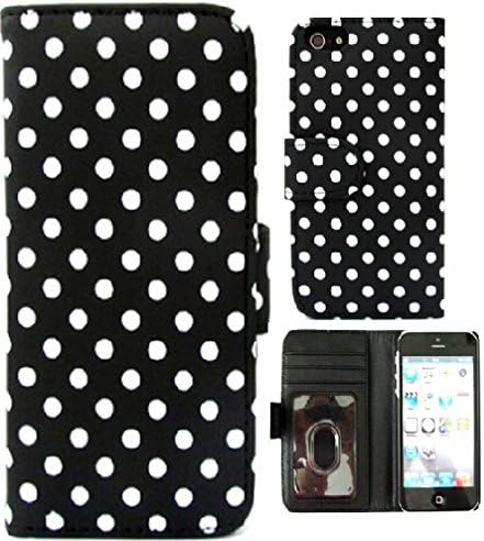 Leather iPhone 5C Case,iPhone 5C Case,iPhone 5C Leather,Addigital Polka Dot Flip Wallet Cover for iPhone 5C Black