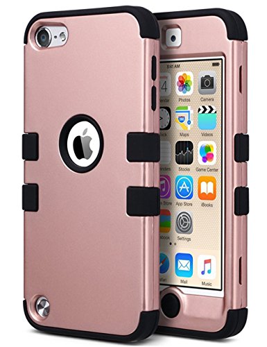 iPod Touch 6 Case,iPod Touch 5 Case,ULAK [Colorful Series] Anti-slip Cover 3 in 1 Hard PC+Soft Silicone Hybrid Dust Scratch Shock Resistance for iPod touch 5 6th Gen (Rose gold+Black)