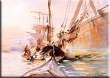 IMAGE OF Unloading Boats, Venice 30x21 Streched Canvas Art by Sargent, John Singer