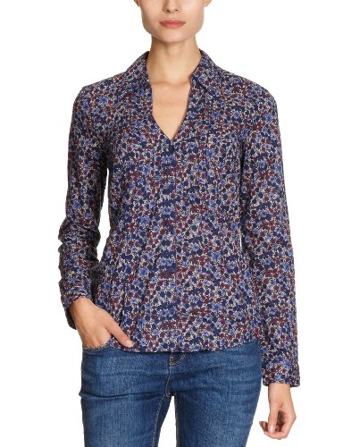 edc by ESPRIT Damen Bluse, gebl&uuml;mt 071CC1F003, Gr. 36 (S), Blau (499 blue colorway) Preisvergleich