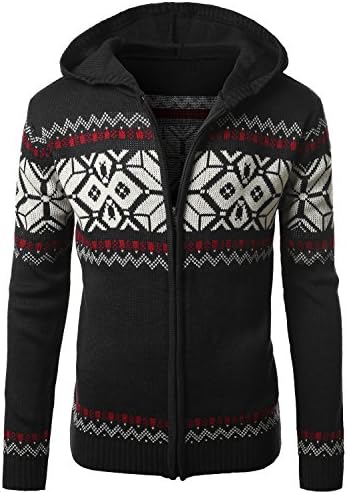 URBANCREWS Mens Hipster Hip Hop Jacquard Pattern Acrylic Sweater Jacket