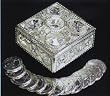 Wedding Ceremonial Arras, or 13-silver plated Coins, with Silver Plated Treasure Box: Imported and Hand-Made