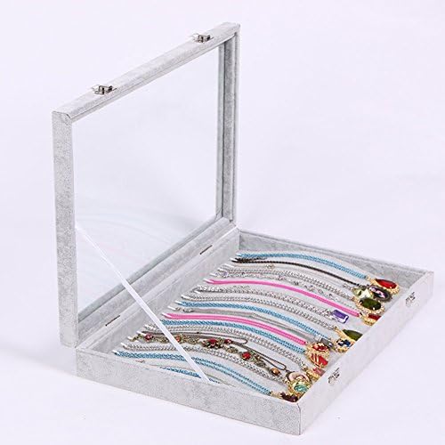 Youngway(TM) Clear Lid 20 Hooks Velvet Jewelry Display Necklaces Organizer Storage Box -Gray