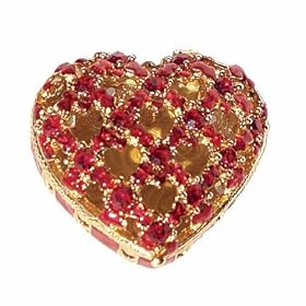 Red Heart Valentines Day Box Swarovski Crystals 24K Gold Miniature Jewelry Trinket Pill Box FREE SHIP!