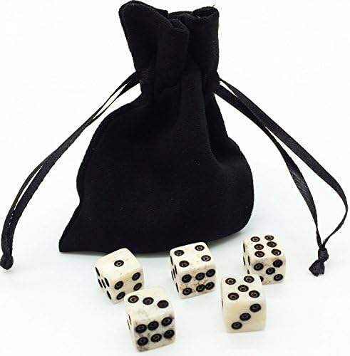Dice Set with Dice Bag. REAL BONE. 5 - 6d Dice. Handmade. Casino Dice RPG Betting Dice Craps Yahtzee Board games D&amp;D Backgammon Farkle Bunco Balut Liars Dice Crown &amp; Anchor Golf Dice. Ages 10 and up