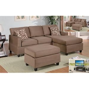Manhattan Reversible Sectional Sofa (Saddle) with Ottoman and TV Entertainment Center