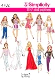 Simplicity Sewing Pattern 4702 Doll Clothes, One Size