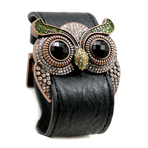 Accents Kingdom Crystal Owl Leather Cuff Bracelet