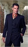 Review   / NAVY 3PC SUPER 150'S EXTRA FINE 100% ITALIAN WOOL SUIT HAND MADE WITH FRENCH PIPING