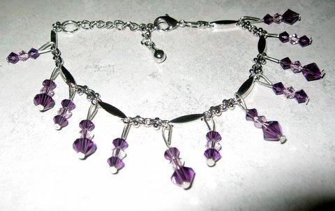 Genuine Amethyst Swarovski Crystal Light and Dark Mix Match Dangling Bracelet (BRAND NEW)