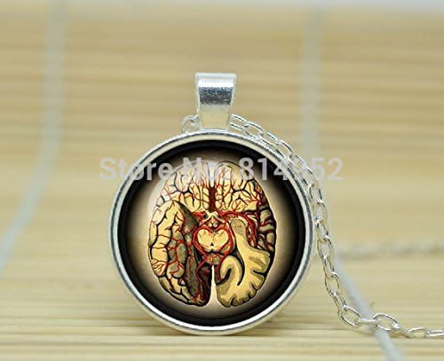 VintaStore Art Glass Necklace Steampunk Vintage Anatomical Brain Pendant Anatomical Brain Necklace Anatomical Brain Jewelry A1218