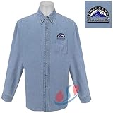 Colorado Rockies MLB Denim Long Sleeve Button-Down Shirt (Blue) at Antigua