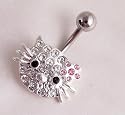 Kitty cat diamante encrusted navel bar or body bar 316L surgical steel