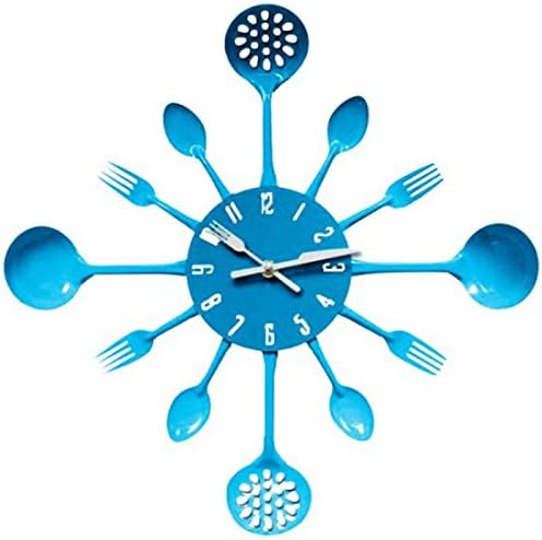 Eazzzy Metal Kitchen Cutlery Utensil Wall Clock Spoon Fork Ladel Home Decor (Blue)